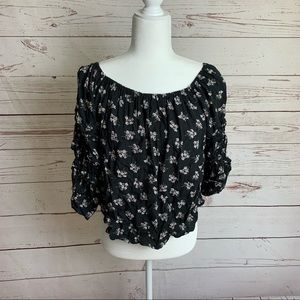 Black Floral Bohemian Ruffle Blouse 5/$30